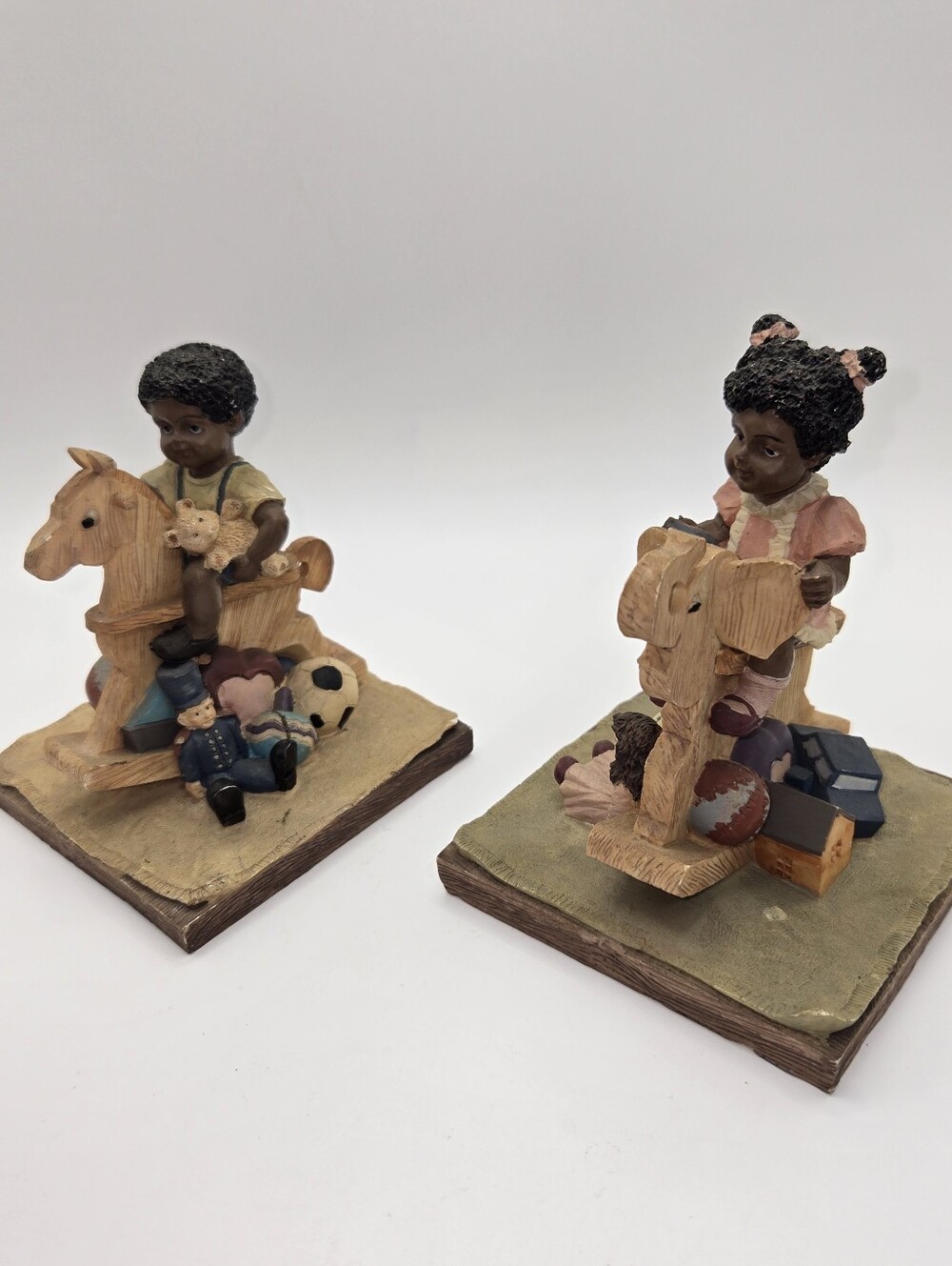 Vintage Vantage Resin Figurine Lot Of 2 1993 Boy & Girl On Rocking Toys